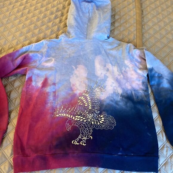 Jet Tie Dye Cotton Hoodie with Crystal Detail. Girls Size Large. - Picture 3 of 6